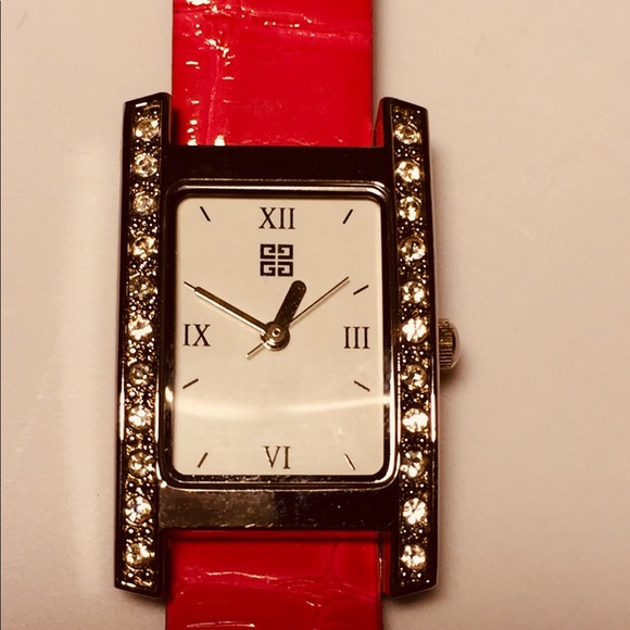 Givenchy Accessories - Givenchy watch w/ red leather band & rhinestones
